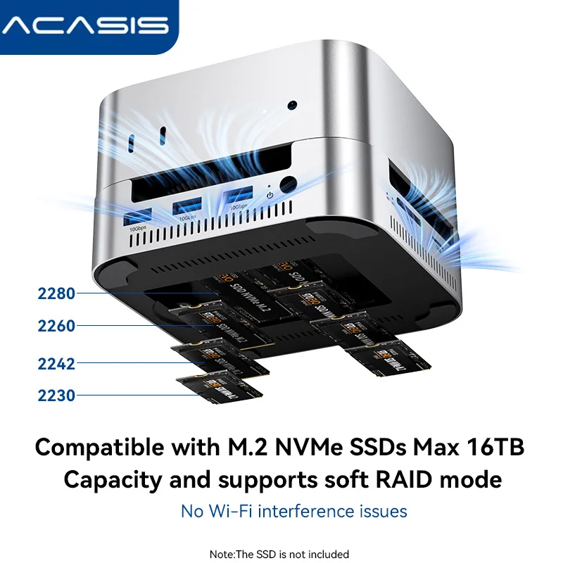 Acasis 40Gbps Thunderbolt4/USB4 호환 인클로저 스토리지 Pro | Mac Mini M4/M4 Pro용 듀얼 USB-A M.2 NVMe SSD 포트 DP4K144Hz