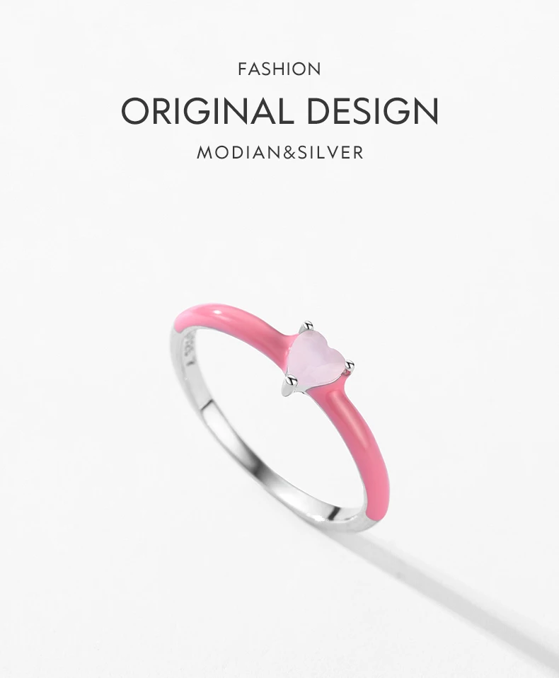 Modian 925 Sterling Silver New Design Pink Enamel Ring Trendy Heart Opal Stackable Jewelry For Women Party Fine Jewelry Gift Modian 925 Sterling Silver New Design Pink Enamel Ring Trendy Heart Opal Stackable Jewelry For Women Party Fine Jewelry Gift