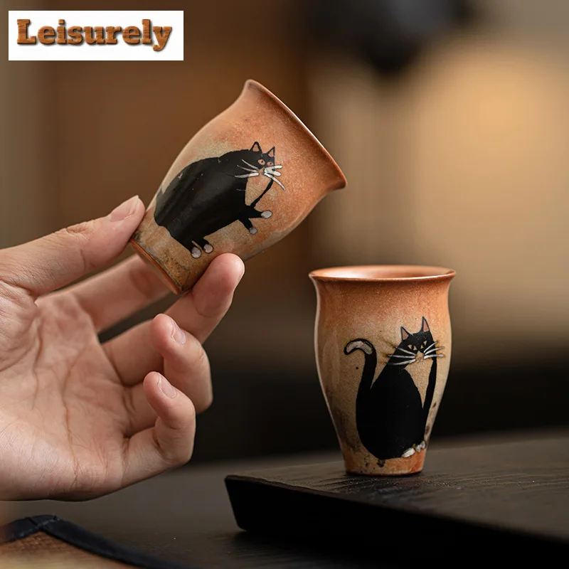 50ml Japanese Kiln Change Ceramic Teacup Zhiye Cat Smlling Fragrant Cup Small Master  Mug Wood-fired Porcelain Kung Fu Teaset