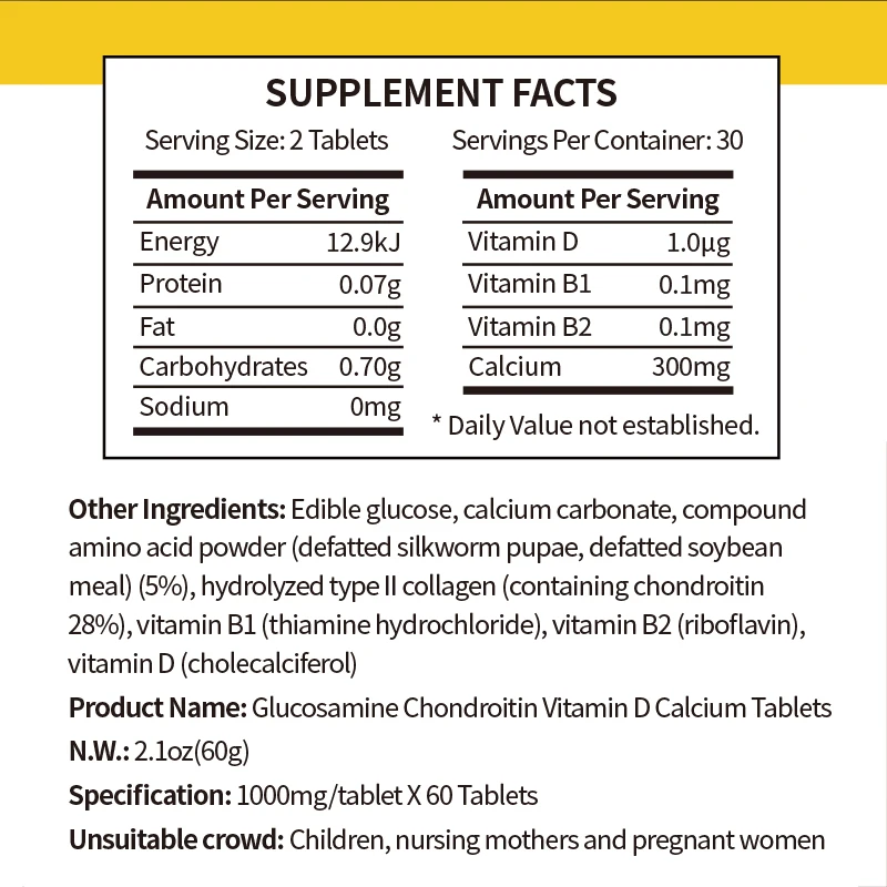 Chondroitin Glucosamine Tablet Extra Strength Joint Health Support Calcium D3 Supplement Capsules Arthritis Relief 60Pcs glucosamine chondroitin supplement