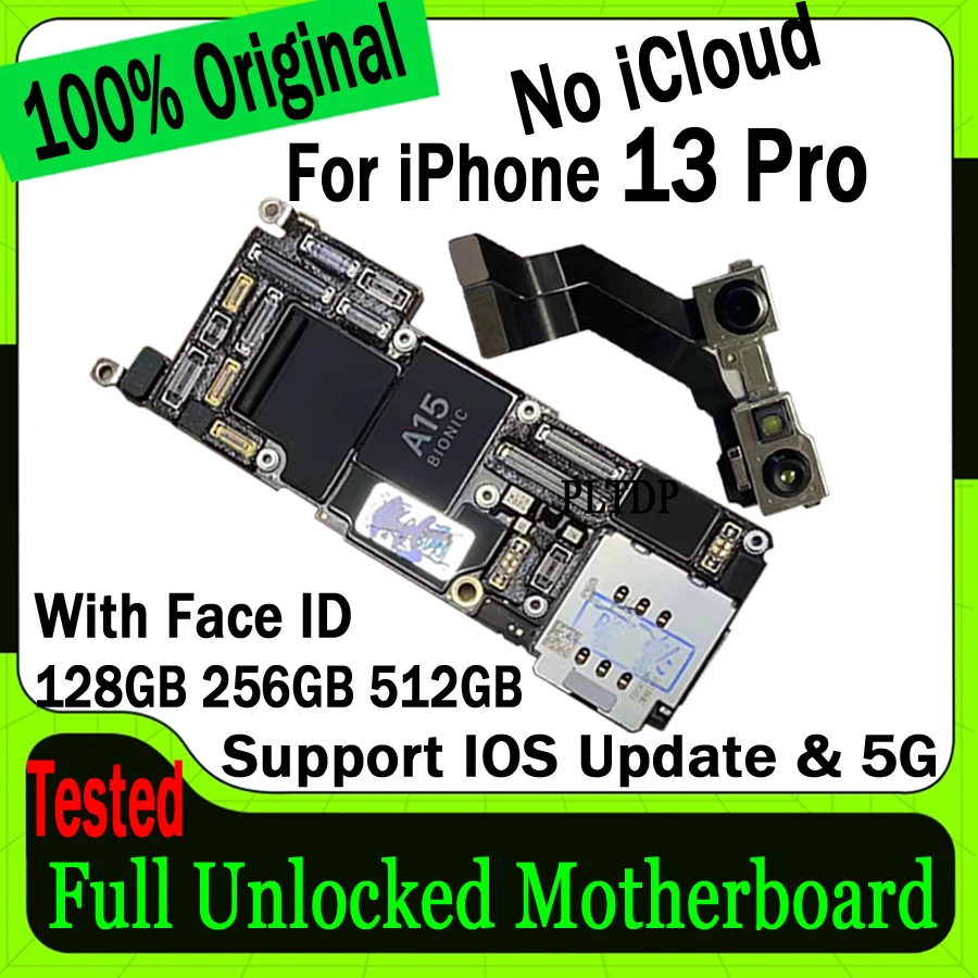 

Original Unlocked Mainboard 100% Tested Full Working For IPhone 13 PRO Motherboard Free ICloud Logic Board With/No Face ID Plate