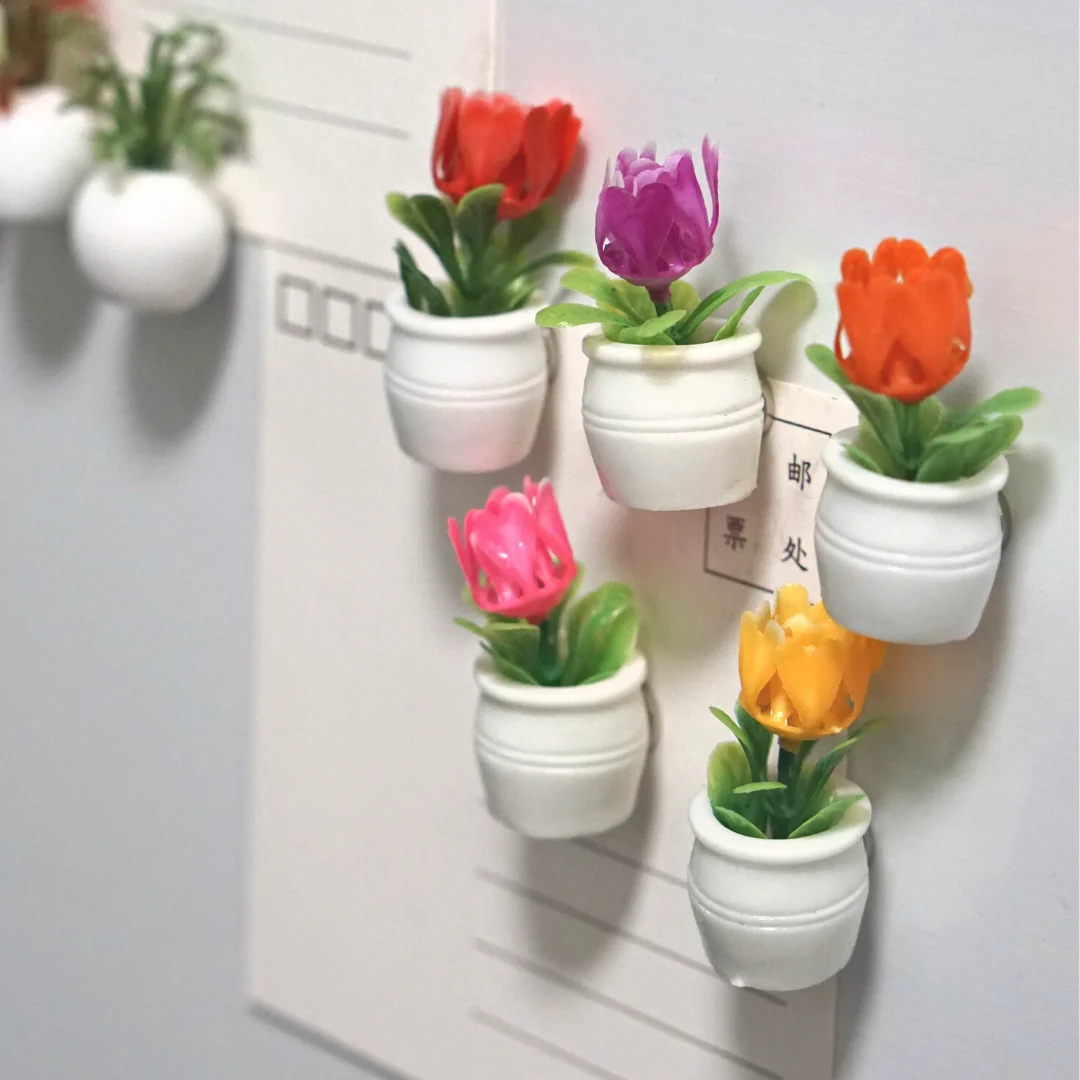 Magnetic Fridge Stickers 4-5pcs Cactus Fridge Magnet Plant and Flower 3D Cute Grass Message Board Reminder Home Decoration