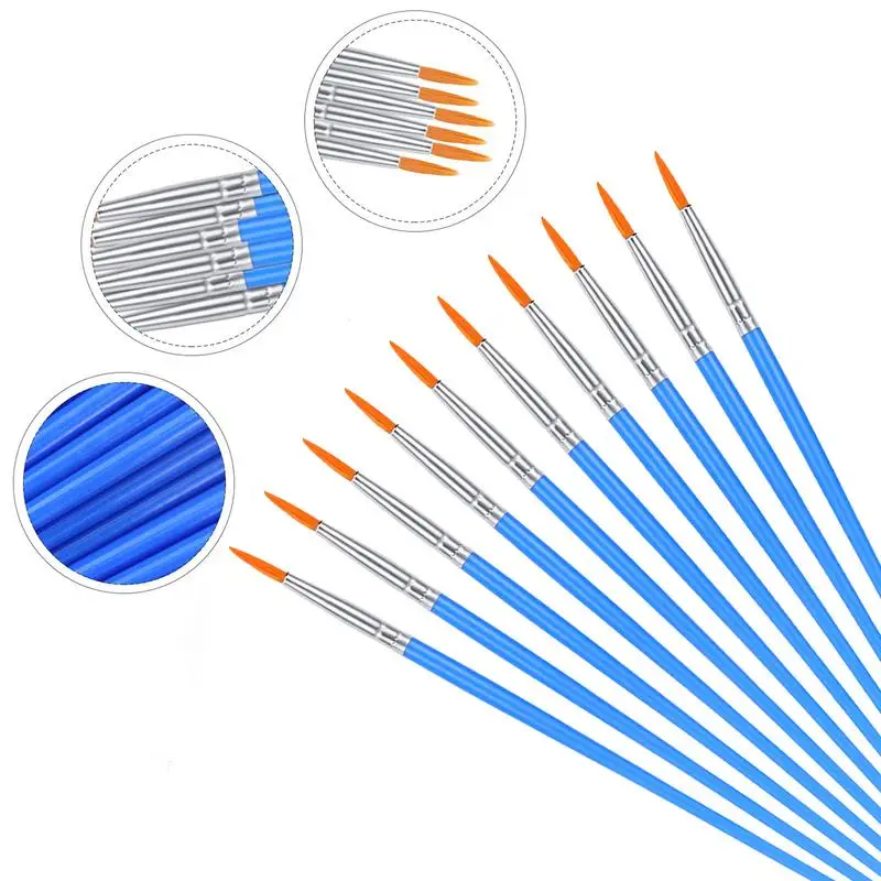 10Pcs/set Painting Brushes Art Round Flat Hair Nylon Hair Paint Brush Pen for Oil Acrylic Watercolor School Art Supplies 5