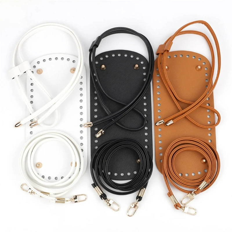 

634C 3pcs PU Leather Flat Bag Bottom Drawstring Strap Women Bags Handmade DIY Accessories for Knitting Crochet Bag