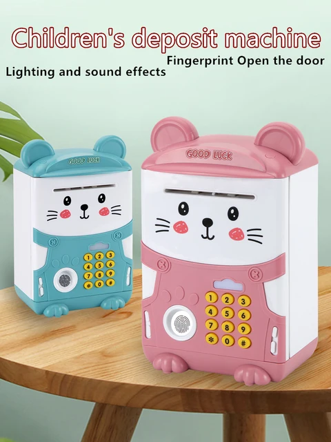 ATM Piggy Bank Toys, Electronic Fun Music Cartoon Fingerprint Password Box Simulate Fingerprint Password Unlocking Kid Gifts 2