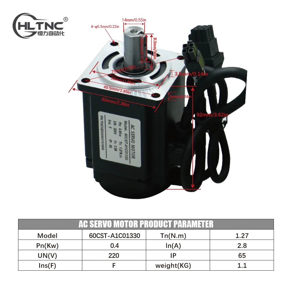 AC Servo Motor HLTNC 400W / 750W 3000 RPM 1.3N 2.4N & C30 RS485 Driver Kit 220V & 3meters Cable Absolute encoder For CNC Machine