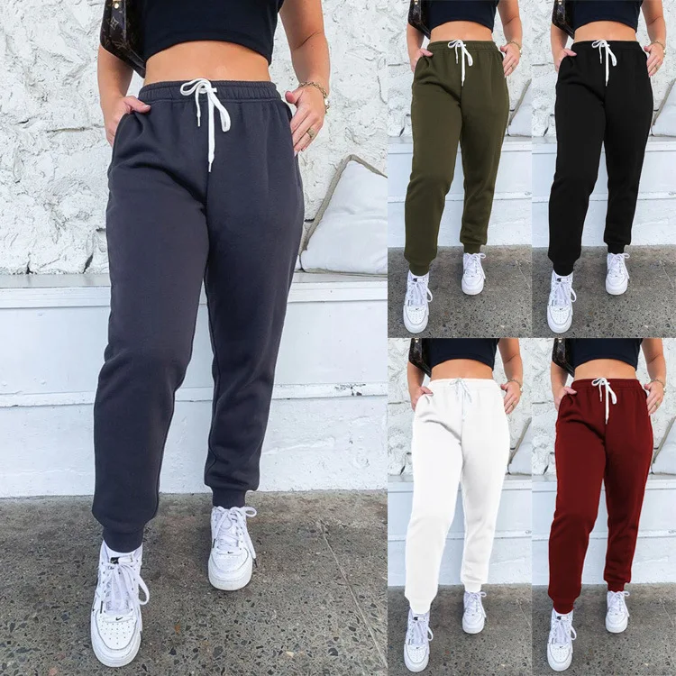 New Women's Solid Color Lace-up Sports Trousers Home Leisure Bundle Feet Thickened Sweater Pants