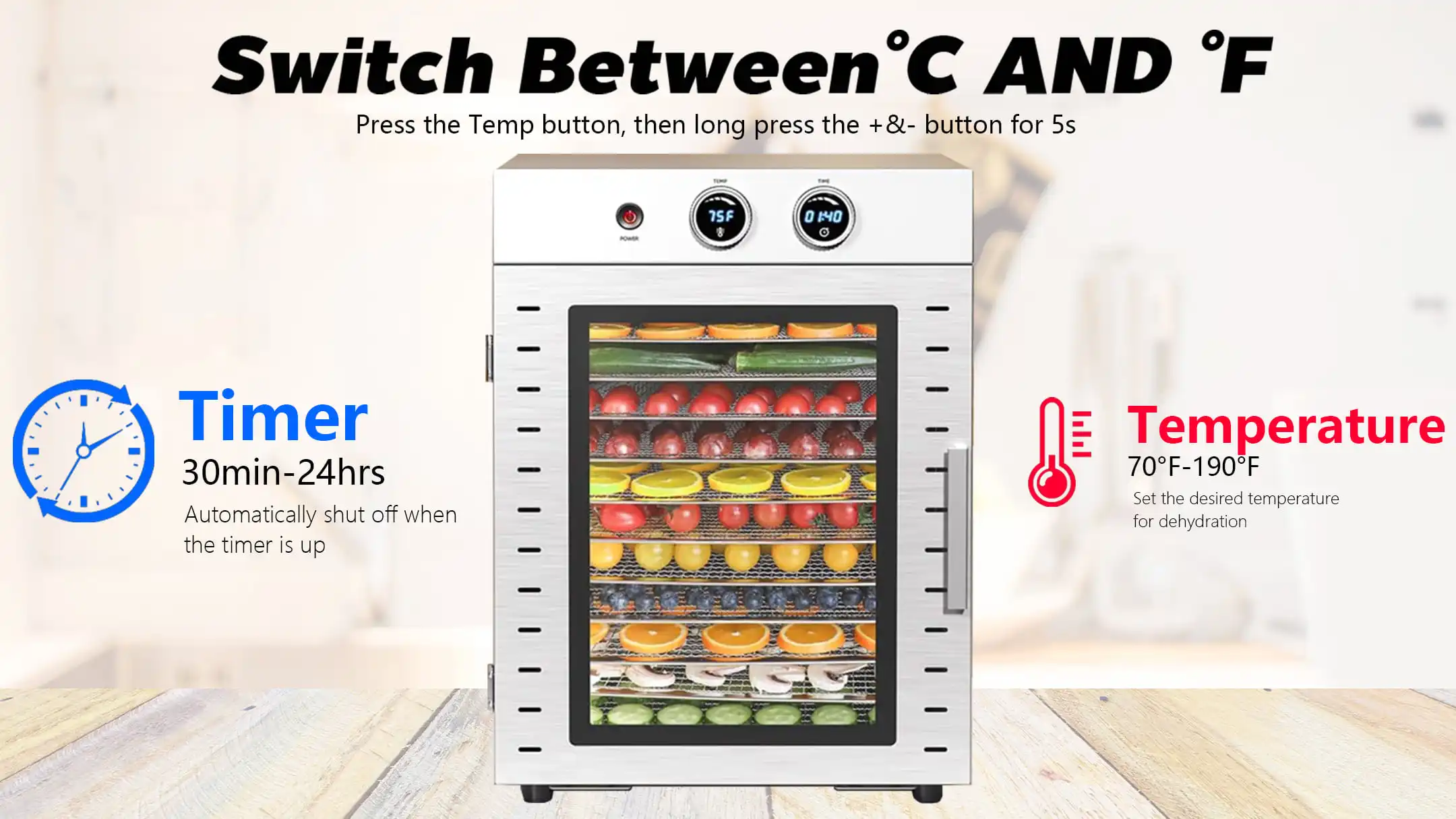 New 12 Layer Dryer Fruit Machine Dehydrator Household Double Knob Timing Suitable For Food And Dried Meat Fruits And Vegetables