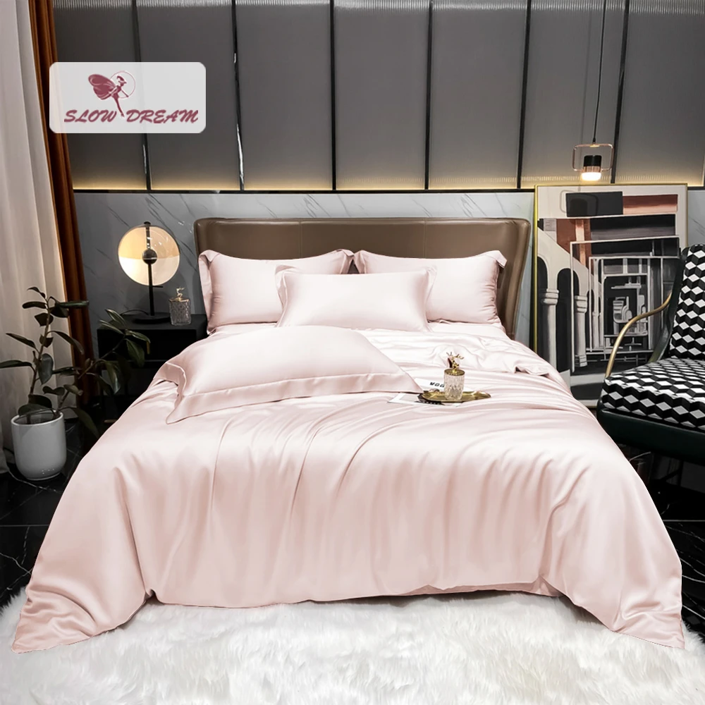 SlowDream Juego de ropa de cama de seda 100% mujer, juego de funda nórdica de Color sólido, bajera sábana, funda de almohada, Color rosa | - AliExpress