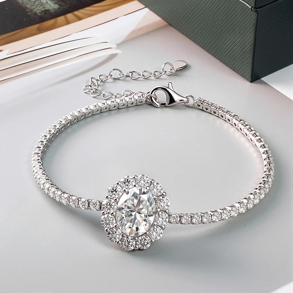 COSYA 럭셔리 타원형 컷 Moissanite 반지 목걸이 팔찌 세트 여성용 100% S 웨딩 신부 보석 고급 보석 선물