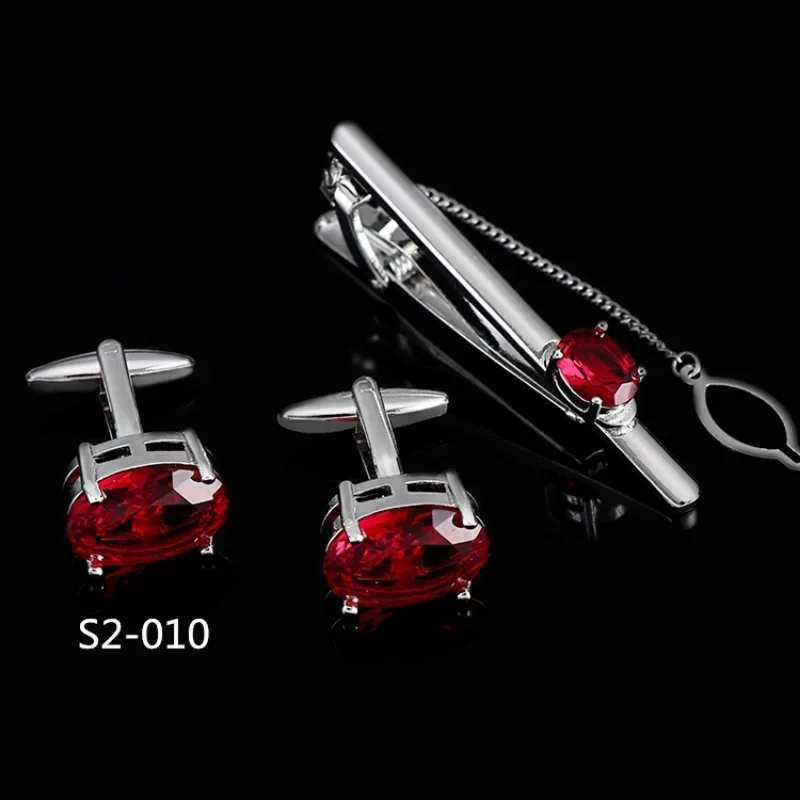 Luxury  Shirt Cufflinks Chain Tie Clip 3-piece Suit Fashionable Party Business Wedding  Jewelry Accessories  Men's Collar Clips