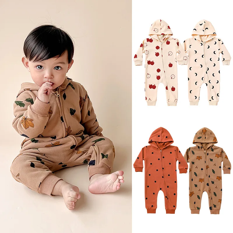 

Spring Hooded Rompers for Baby Full Sleeve Printed Zipper Jumpsuits Nebwon Boys and Girls Cotton Clothes Infants Clothing