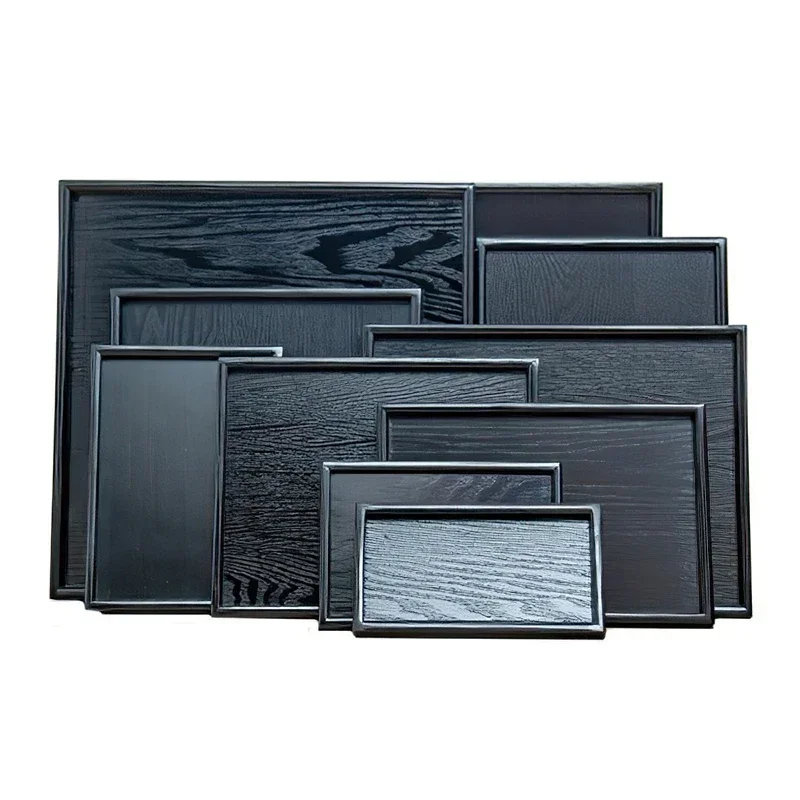 Wooden Tray Japanese Style Black Rectangle 30cm Coffee Tea Set Tableware Pallet Food Cake Plate Home Kitchen Storage Supplies 4