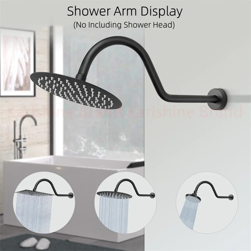 S Shaped Shower Arm Extension Tube Chrome&Mattle Black Wall Mounted Showers Extender Fixed Rod Pipe For Bathroom Accessories