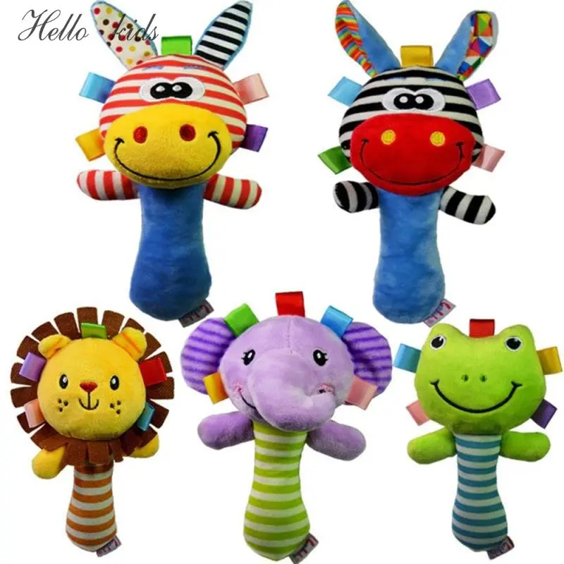 Baby Boy Girl Animal Pattern Cartoon Hand Bell Ring Rattles Soft Lovely Plush Infant Sleep Pillow Side Toy Kids Handbells Toys