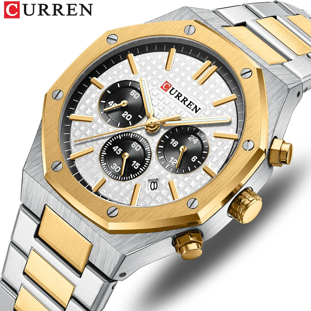 

CURREN Classic Men's Watch Quartz Square Dial Sports Wristwatch Stainless Steel Bracelet Luminous Hands Chronograp Wrist Watches