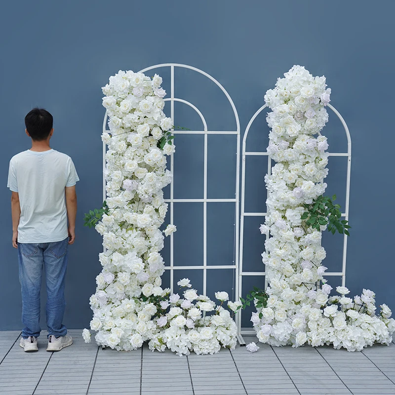 화이트 로즈 수국 꽃꽂이 장식, 웨딩 배경 프레임, 소파 테이블 러너, 바닥 꽃 줄 이벤트 용품, A8147