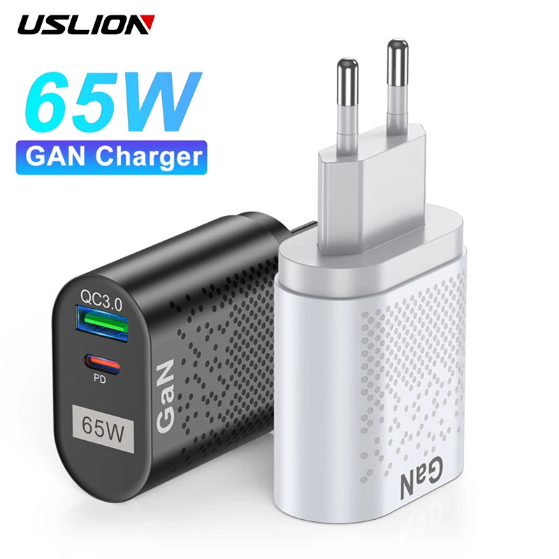Uslion 65W Gan Pd Usb Tipo C Caricabatterie Quick Charge Qc 4.0 Qc 3.0 Caricabatterie Portatile Usb-C Ricarica Rapida Per Iphone 15 Macbook Ipad
