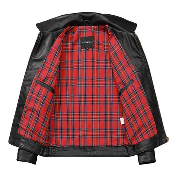 أسود كلاسيكي مصنوع من جلد طبيعي سترة الرجال الطبقة العليا الطبيعية جلد البقر سترة جلدية بسيطة ضئيلة موضة كوريوم موتو معطف - Image 4