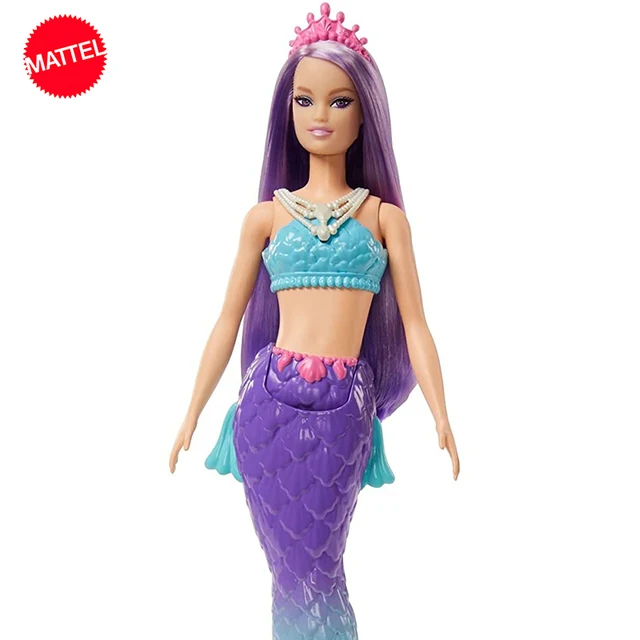 Original Mattel Barbie Doll Dreamtopia Mermaid with Purple Hair Blue Ombre Tail Tiara Accessory Toys for Girls Educational Props