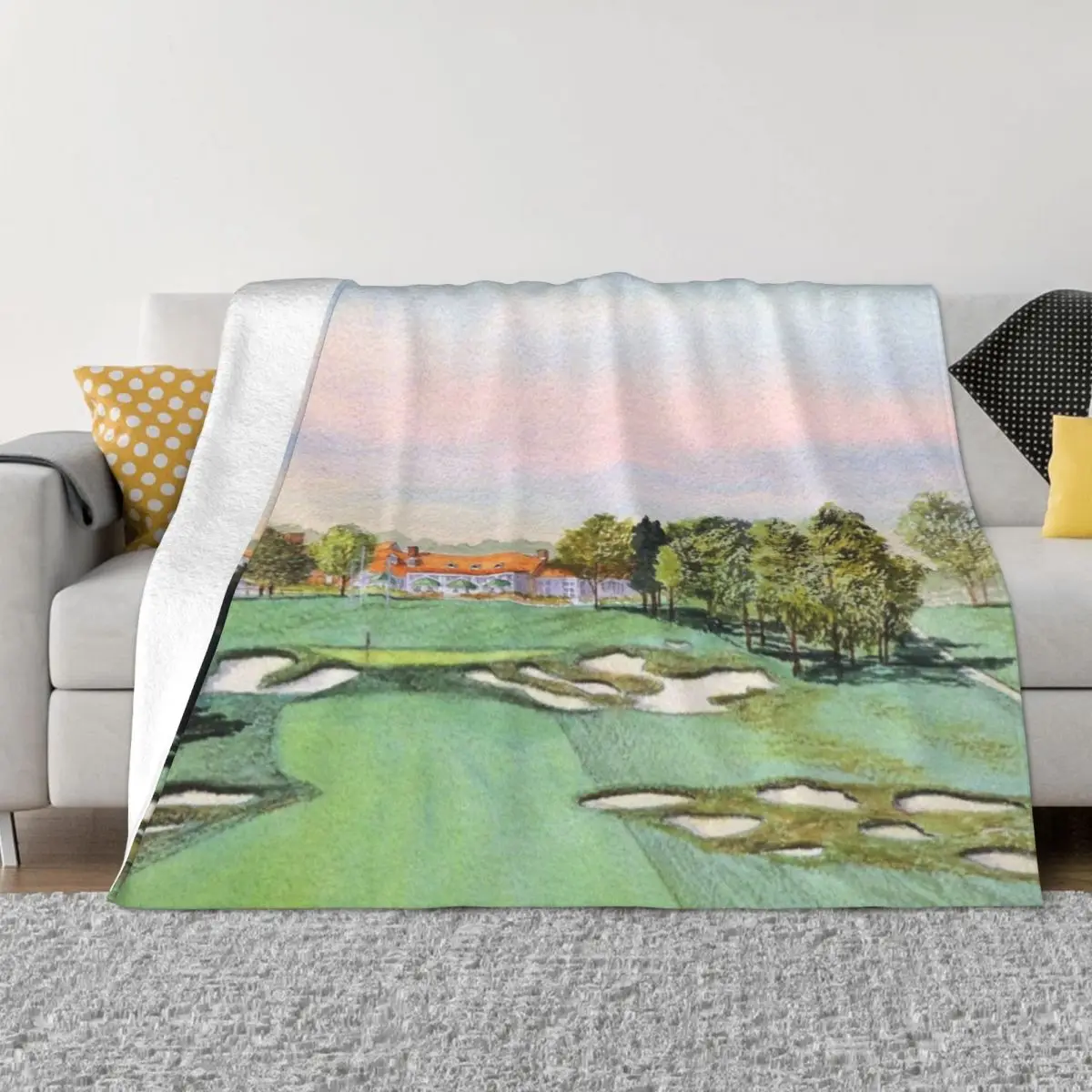 BethpageGolfCourse18thHoleThrowBlanketBlanketSofaFlannel