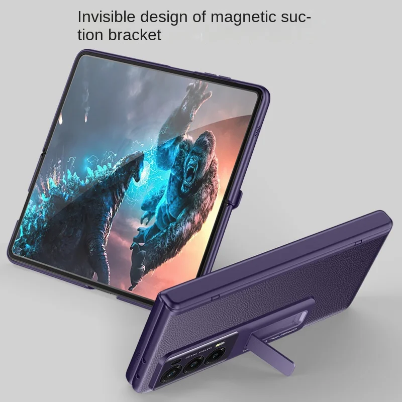 For Huawei Honor Magic V2 Leather Kickstand Folding Phone Case For Huawei Honor Magic V2 Screen Film Full Protective Cover