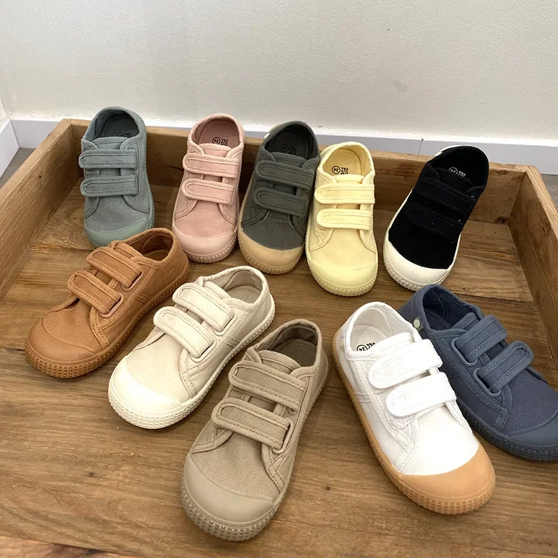 Unisex 2024 New All-match Child Girl Sneakers Flat Heel Children Shoes for Kids Boys Pupils Button Canvas Baby Shoes Kids F08123 2