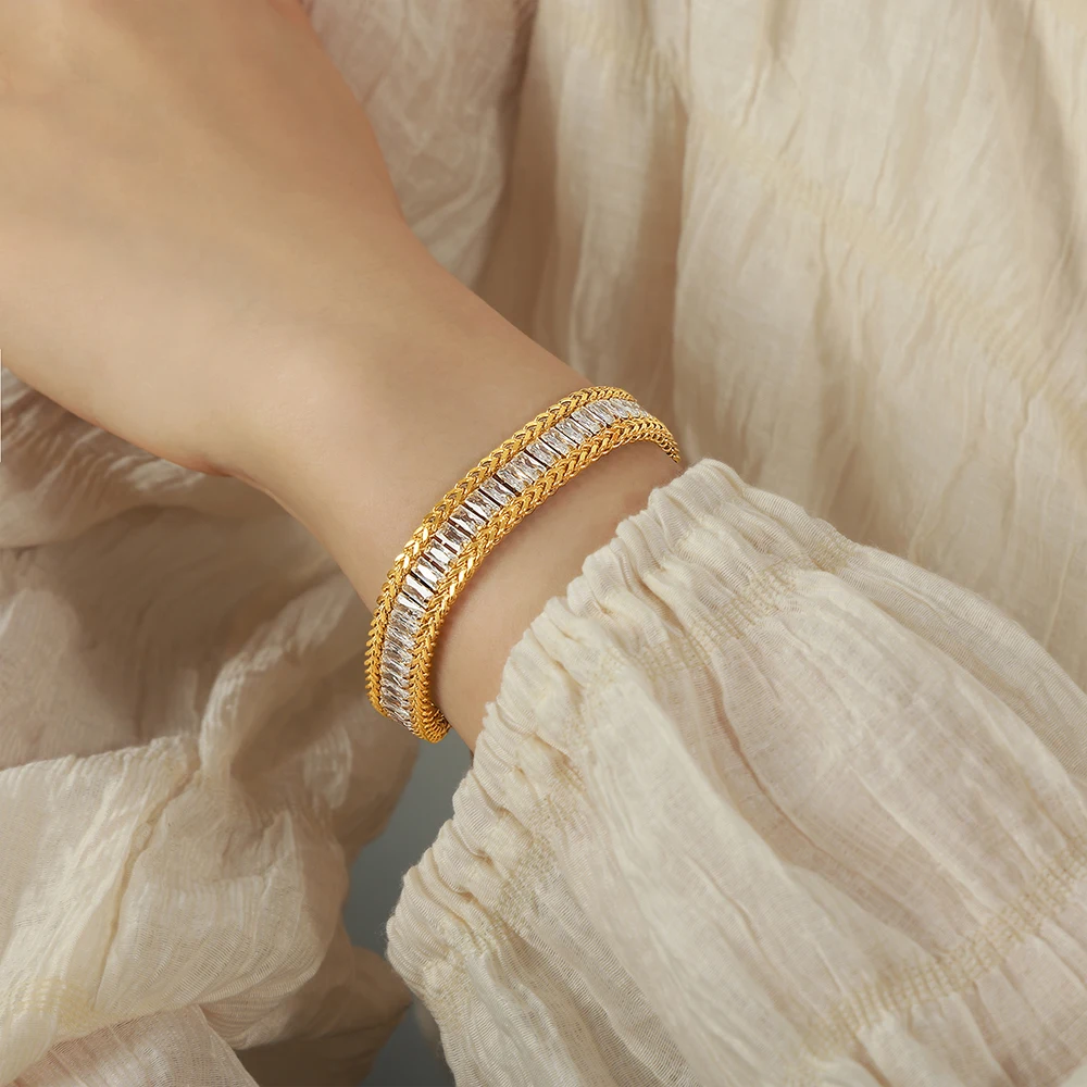 

316L Stainless Steel Sparkling Zircon Chain Bracelet for Women Fashion Wrist Jewelry Accessories Girls Gifts