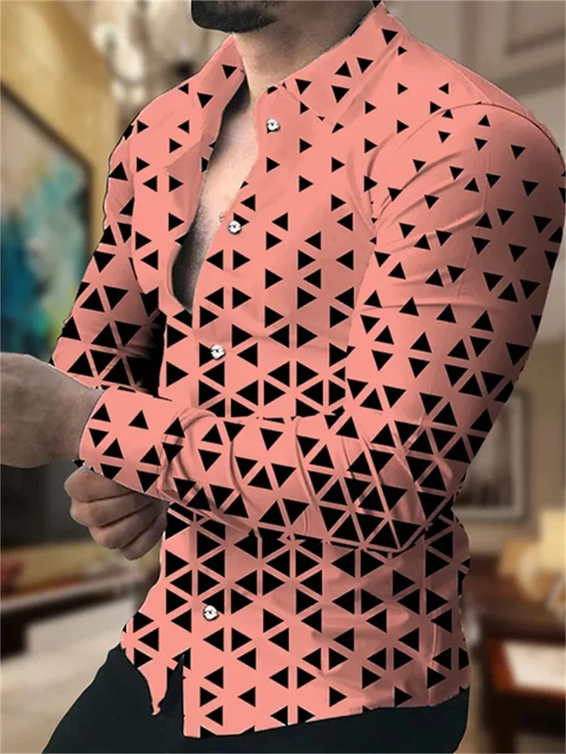 Shirt Men's Suit Lapel Geometric Square Plaid Outdoor Casual Long Sleeve Button Print Clothing Designer Casual Comfort