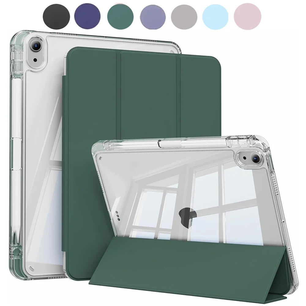 Sleek Transparent Acrylic Back Cover Trifold Stand Tablet Case with Pen Slot