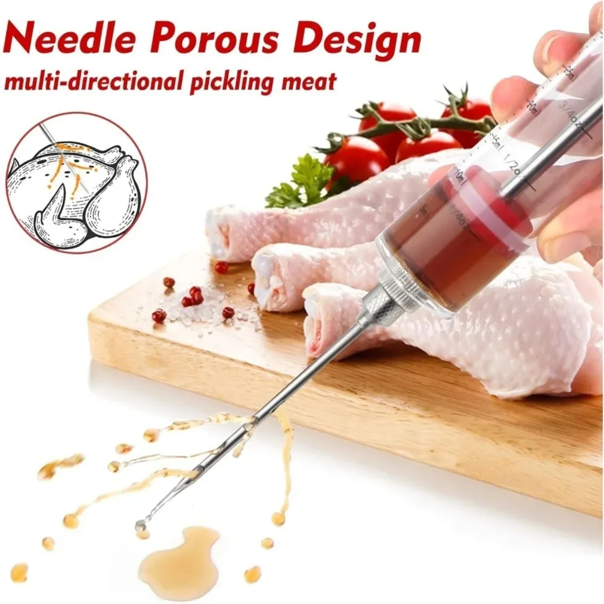 Meat Syringe Barbecue Marinade Syringe Stainless Steel Meat Needle Barbecue Turkey with 3 Marinade Injection Needles