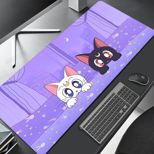 Kawaii Cats Mouse Pad branco para jogos XXL gatinhos fofos japonês  estendido grande tapete de mesa