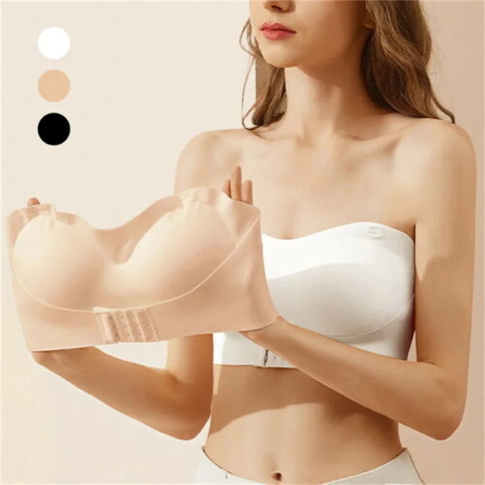 Women's Ice Silk Strapless Underwear Front Buckle Push Up Invisible Non-slip  Breath Beautiful Back Wrap Chest Breasts 2022 New - Bras - AliExpress