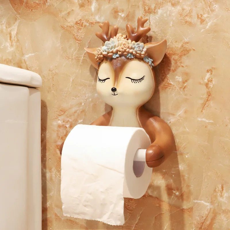

Resin Sika deer Toilet Paper Holder WC Tissue Rack Bathroom Wall-mounted Punch-free Shelf Tissue Rack Roll Paper Hanger Rack