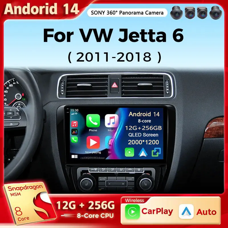 Car Multimedia Player Car Radio Wireless Carplay Android 14 Car Radio Multimedia Player For VW Volkswagen Jetta 6 MK6