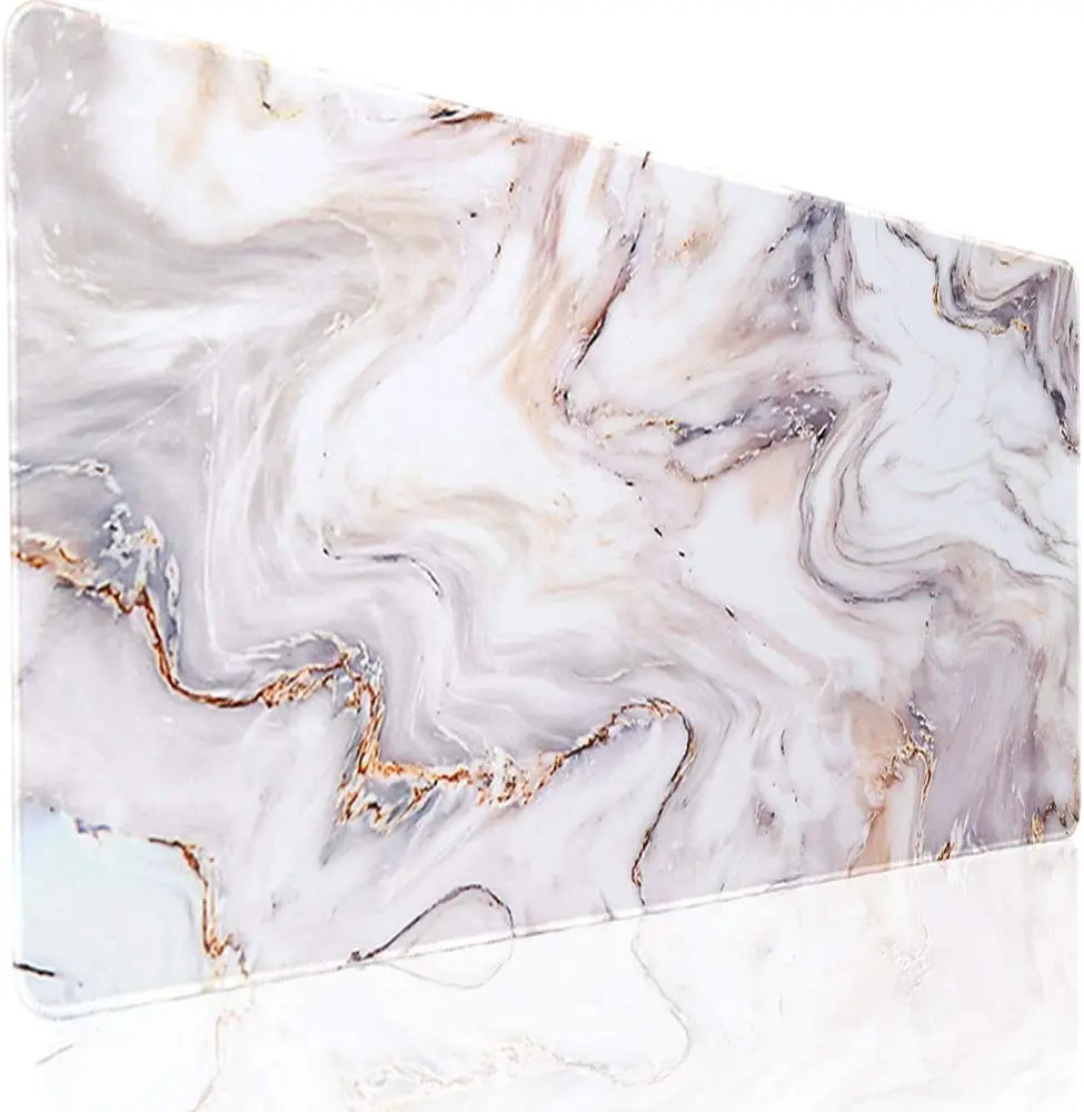 

Platinum Marble Desk Mat Large inch XXL Keyboard Pad with Stitched Edges Non Slip Rubber Base Computer Desk Pad 35.4x15.7 Inch