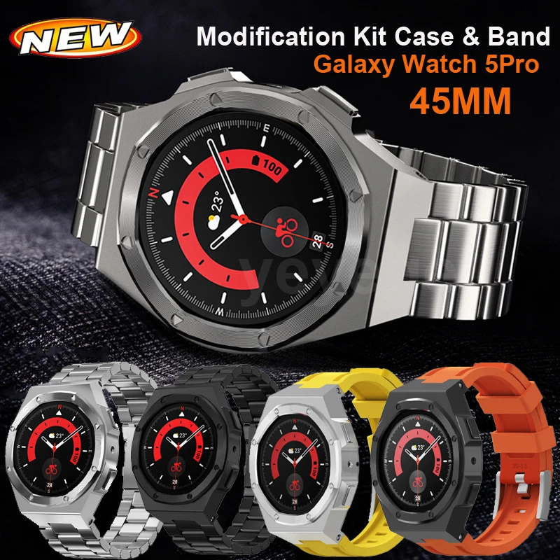 Modification Kit Case For Samsung Galaxy Watch 5Pro Stainless Steel Metal Strap Galaxy Watch6 4 5 44MM 5Pro 45MM Rubber Bracelet