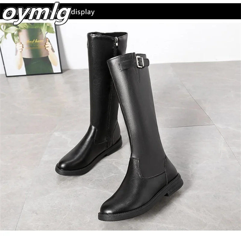 Long tube boots 2023 winter new high tube fashion boots with thick heels below the knee and high matte leather boots