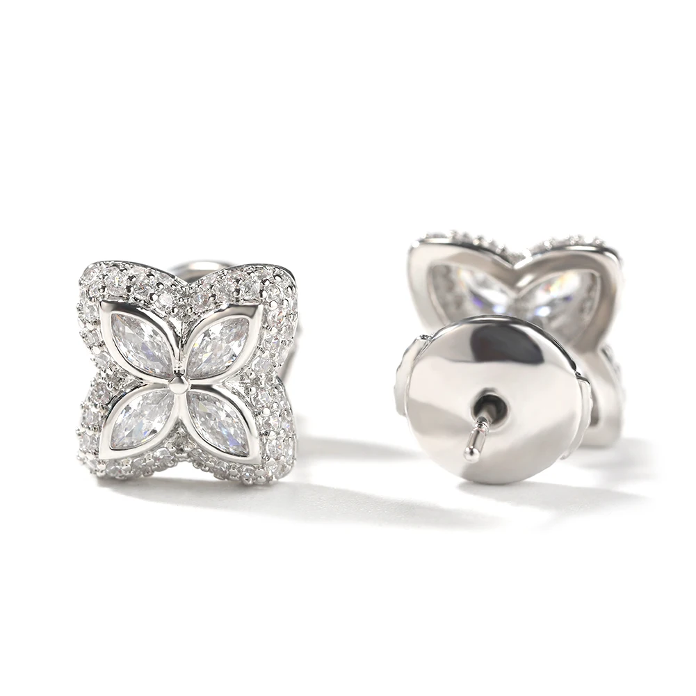 UWIN Iced Clover Earrings for Women Green/Black/White CZ Four Leaves Cubic Zirconia Stud Earrings Fashion Jewelry 3