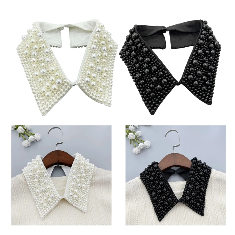 

Peterpan Collar Pearls Collar Encrusted Beads Lapel Ancient Art Collar Sweet Girls Lapel Decorative Shawl