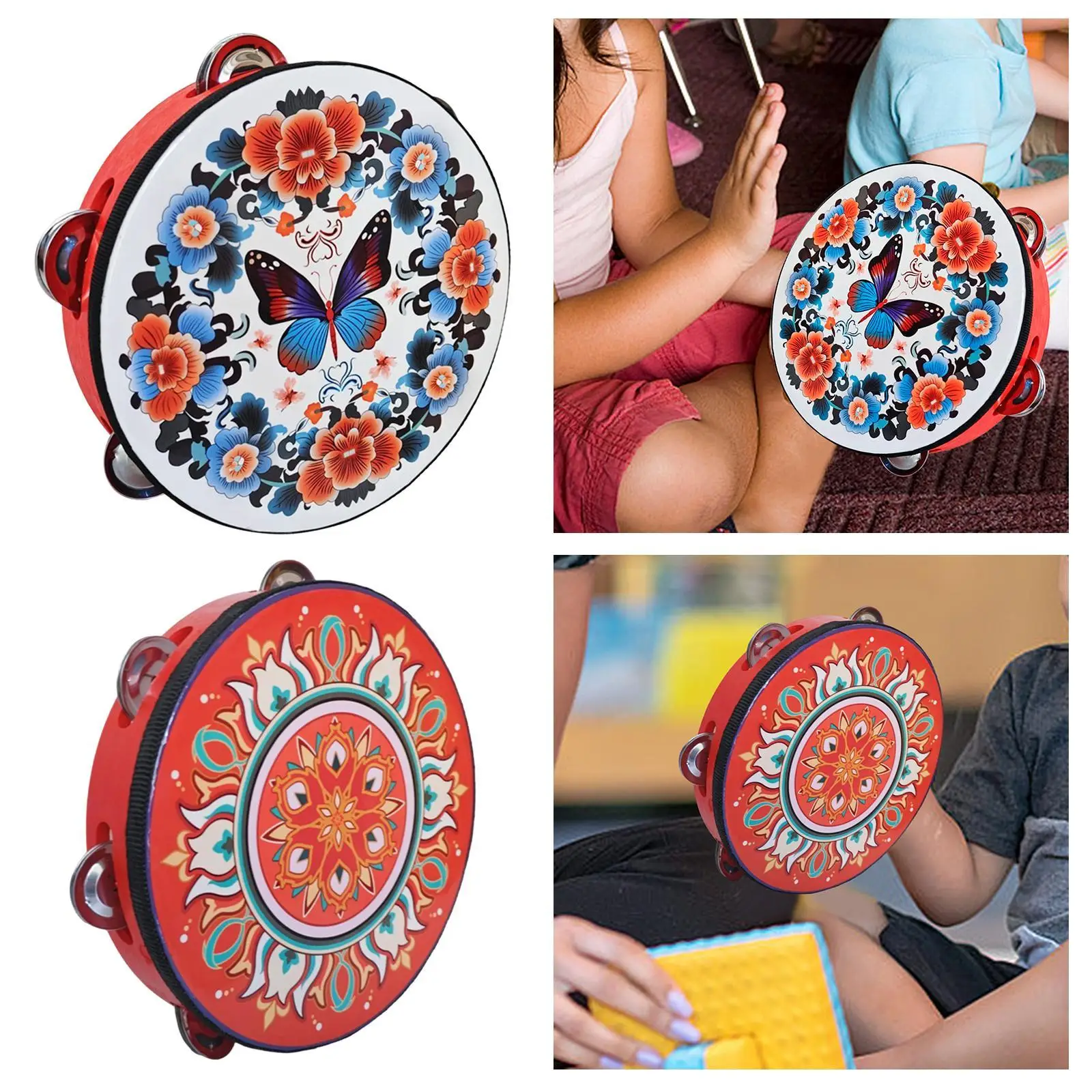 8 Inch Tambourine for Kids, Musical Instrument And Hand Drum for Family Activities