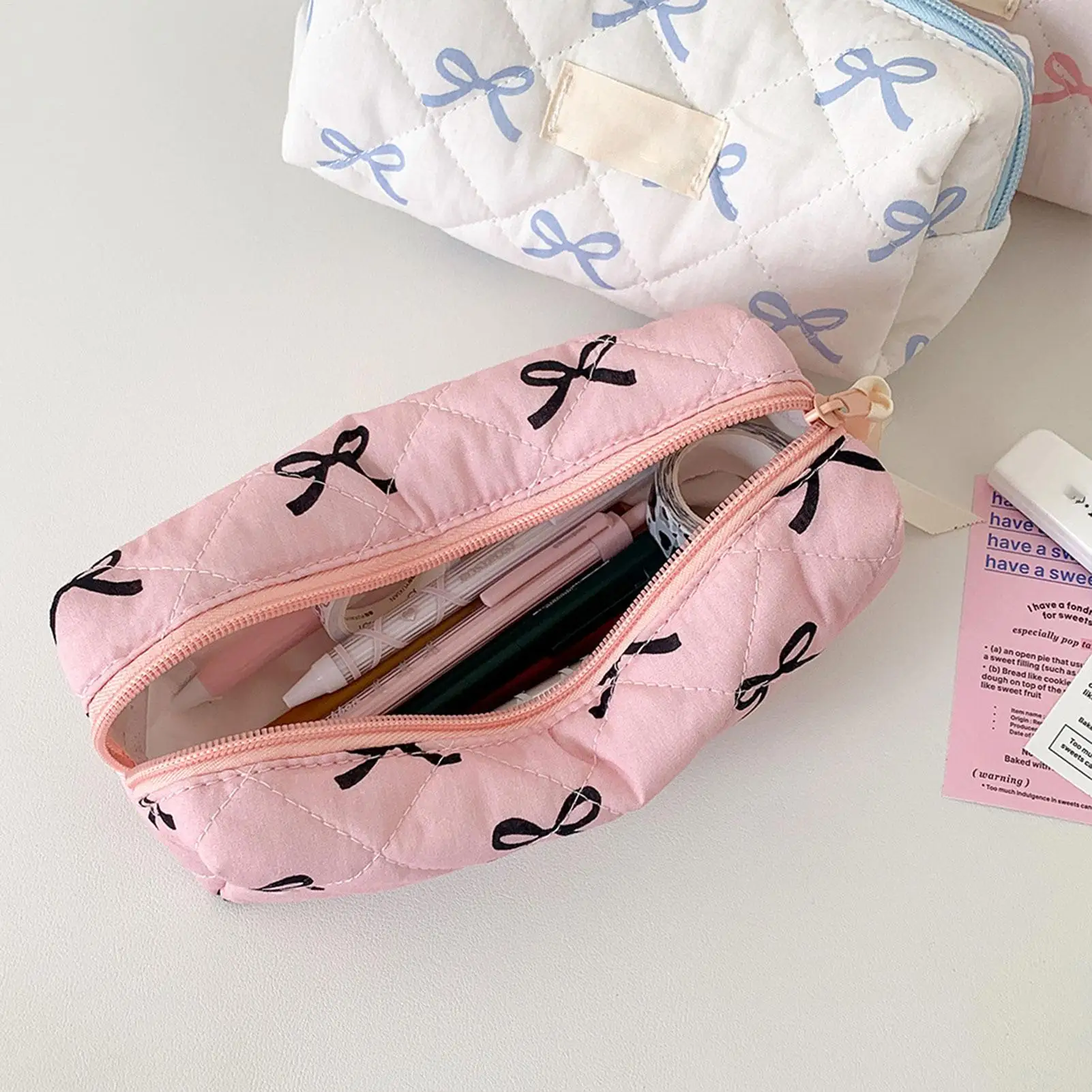 New retro bow pattern pencil case, Coin Purse, Artistic Minimalist Cosmetic Bag, High School Student Storage Bag