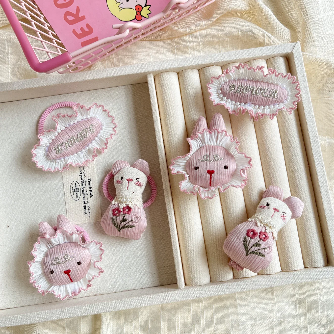 6pcs Rabbit Hairpin Sets for Baby Little Princess Korean Headwear Bunny Bobby Pin Hair Tie Set Easter Girls Hair Acc