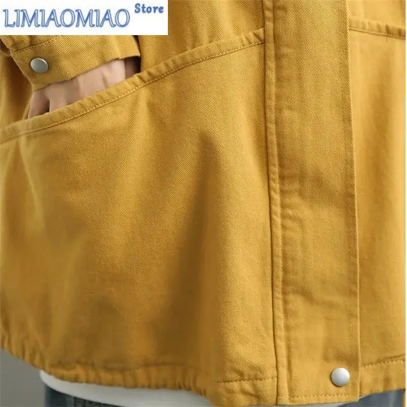 New Cotton Long Windbreaker Female Plus Size Spring Autumn Irregular Drawstring Korean Loose Hooded Windbreaker Female