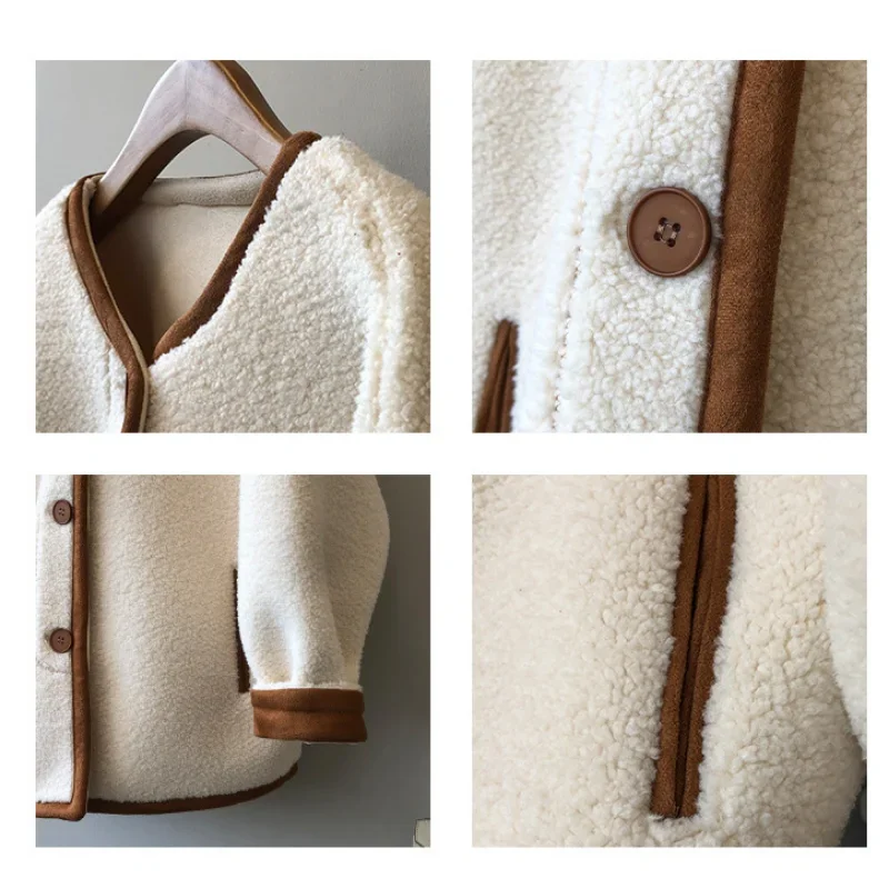 French Lamb Wool Color Matching Coat Women's Winter Korea Simple Casual Basic Long Sleeve Chic Loose Double Faced Fur Coat Lady