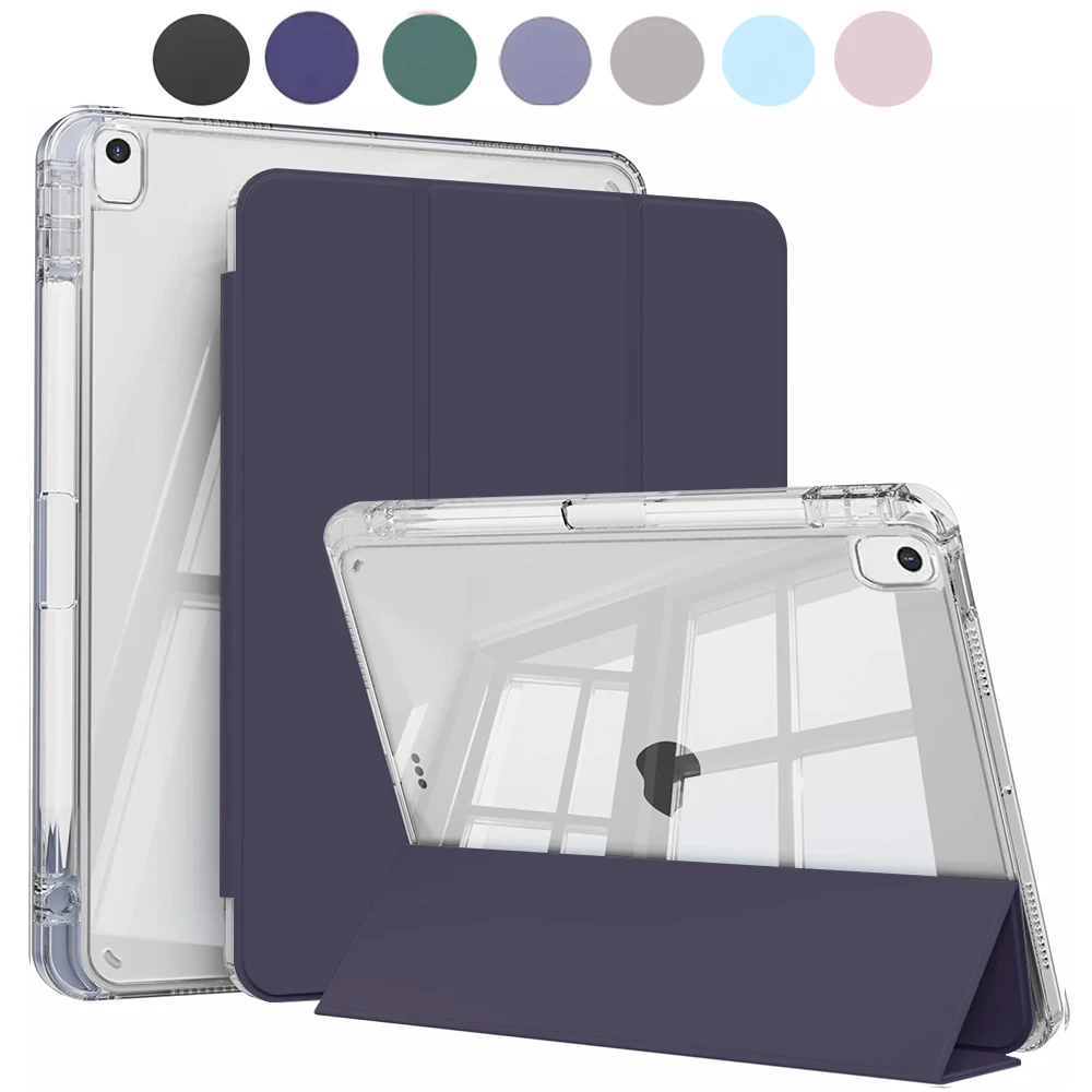 iPad Case with Pencil Holder - Clear Hard Back & Soft Shockproof Frame