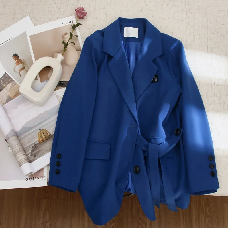 

SuperAen Blue Long-sleeved Suit Jacket for Women Spring Autumn 2023 Fashion Office Lady Blazer Coat