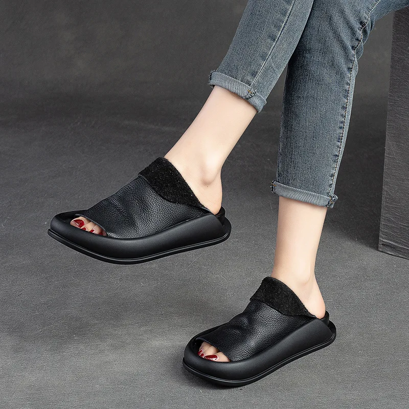 

Birkuir Women Slippers Genuine Leather Soft Low Heel Open Toe Luxury Elegant Summer Outdoor Slippers Slides For Ladies Sandals