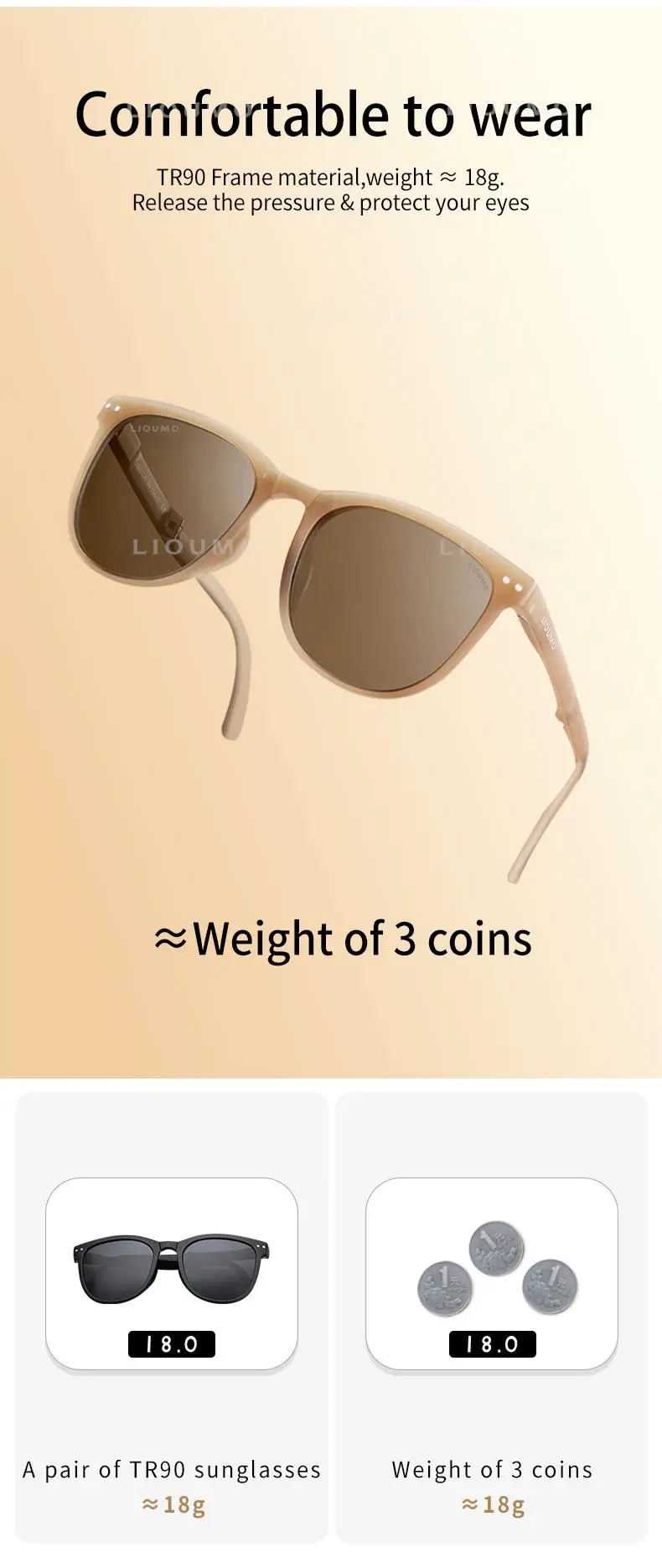 LIOUMO Neue TR90 Ultraleichte faltbare Sonnenbrille für Damen und Herren, polarisierte UV400-Linse, Unisex-Brille mit Box, gafas de sol mujer – Detail 2