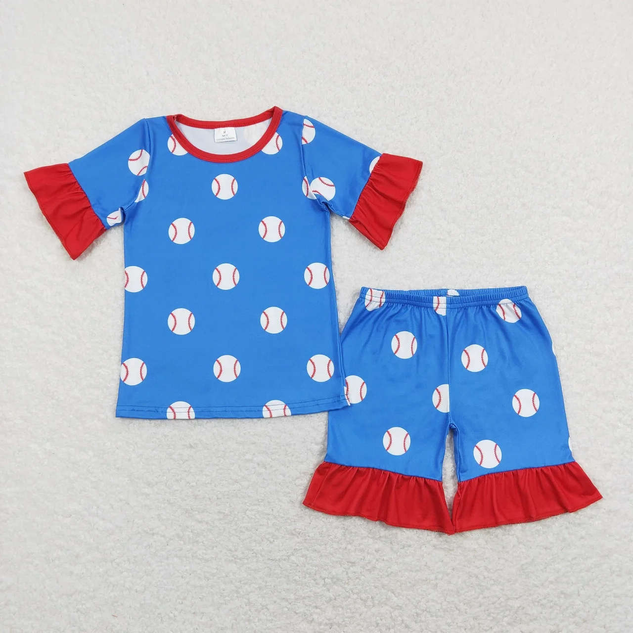 Wholesale Children Summer Blue Pajamas Set Short Sleeves Baseball Ball Shirt Kids Shorts Outfit Matching Baby Boy Girl Sleepwear